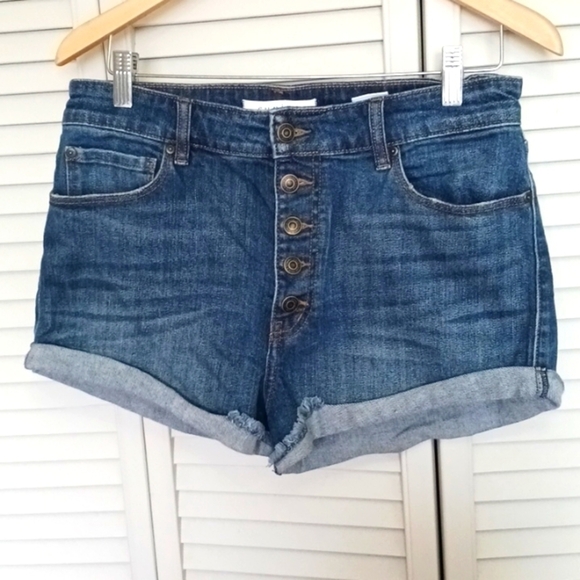 Eunina Button Fly Denim shorts, Size L - Picture 1 of 9